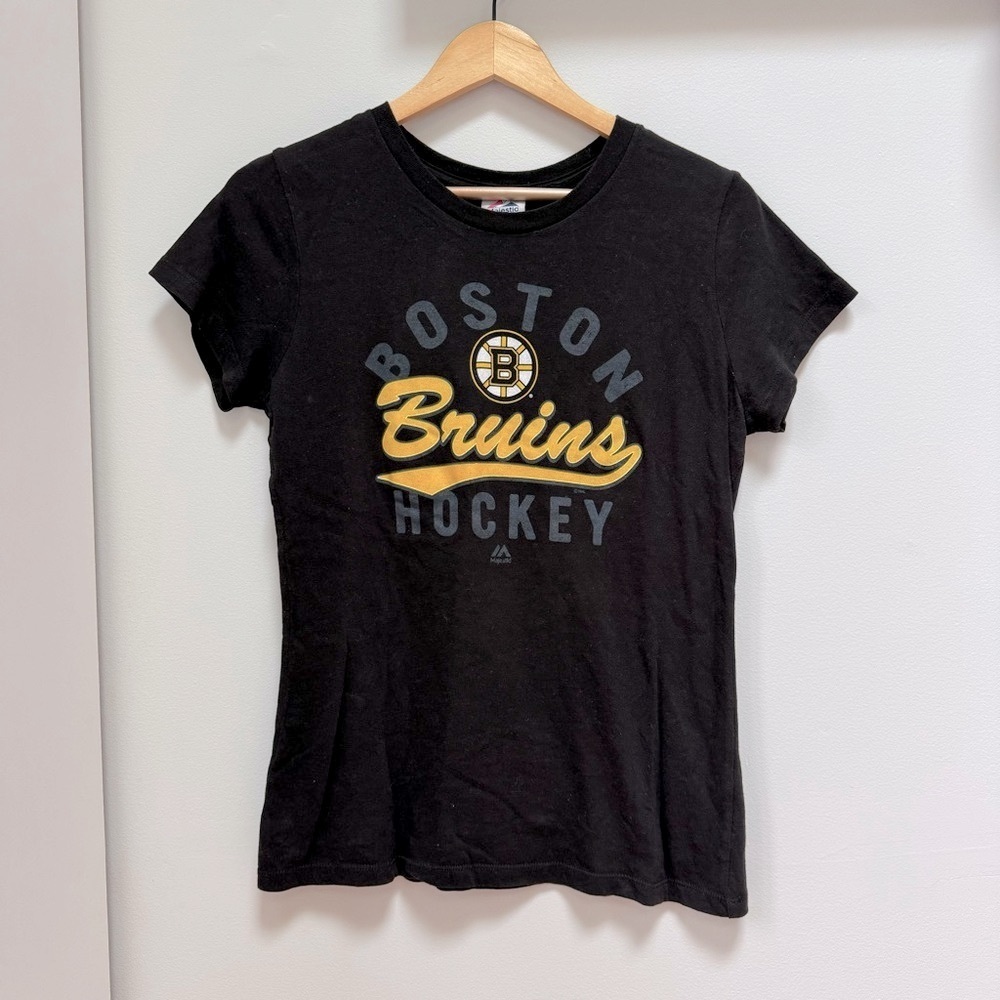 Majestic Boston Bruins Hockey Graphic T-Shirt Black Womens Medium NHL Tee